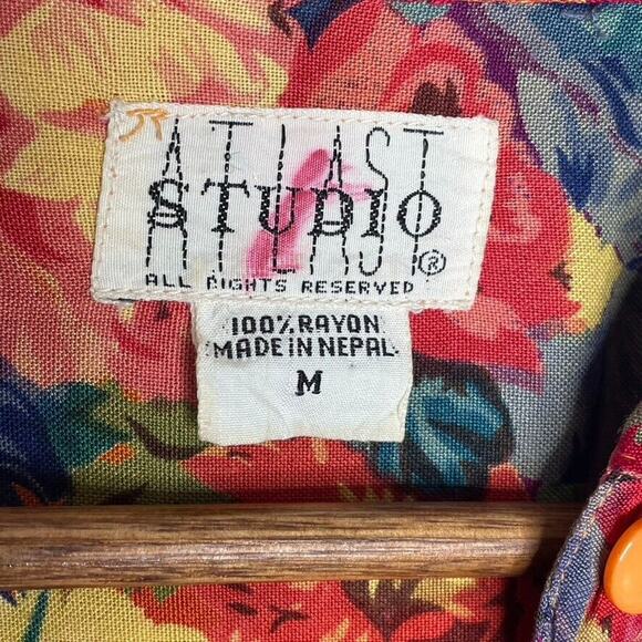 Atlast Studio 90s Vintage Floral Print Collared Long Sleeve Shirt Size M Women - Picture 5 of 6
